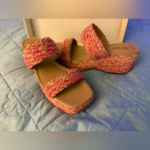 Vibrant Pink and Yellow Espadrille Wedges